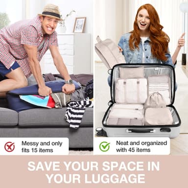 Organizer for koffert - Vanntette pakketerninger og poser 7 stk Beige