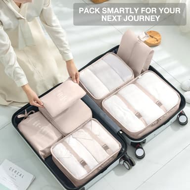 Organizer for koffert - Vanntette pakketerninger og poser 7 stk Beige