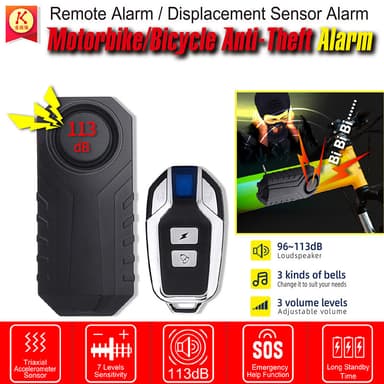 Sykkelalarm med fjernkontroll 113 dB Sort