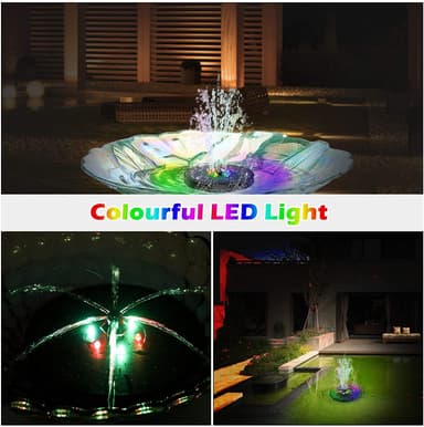 Vannfontene drevet av solenergi 18 cm med fargerik LED-belysning