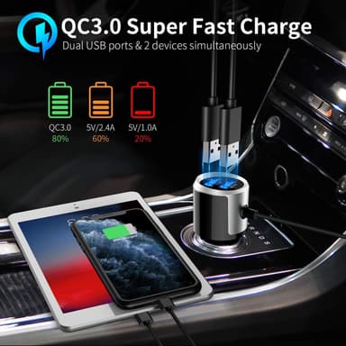 Trådløs FM-sender for bilen, Bluetooth 5.0 - Svart