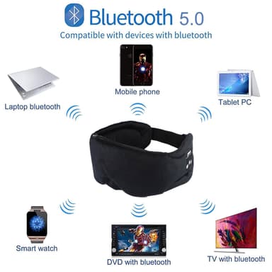 Sovemaske med hodetelefoner Bluetooth 5.0 Sort