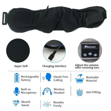 Sovemaske med hodetelefoner Bluetooth 5.0 Sort
