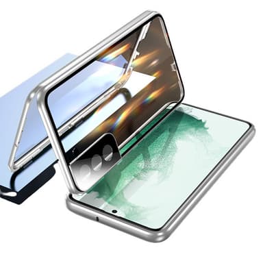Magnetisk tosidig telefondeksel i herdet glass Sølv Samsung S23 Plus