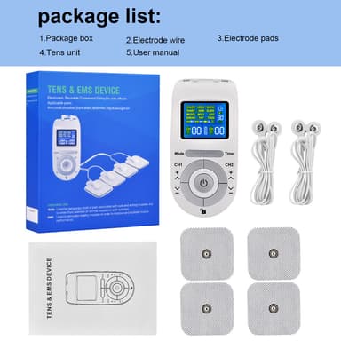 TENS EMS massasjeapparat for smertelindring, 12 moduser og 20 nivåer Hvit