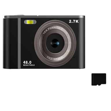 Digitalkamera 2,7K 48MP 1080P, 16x zoom, 32 GB minnekort Sort