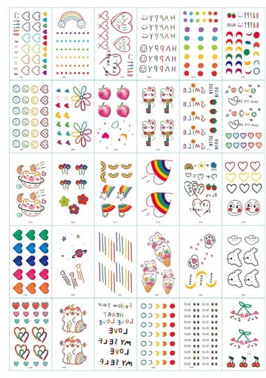 Rubbing - midlertidige tatoveringer 30 ark med fargerike motiver