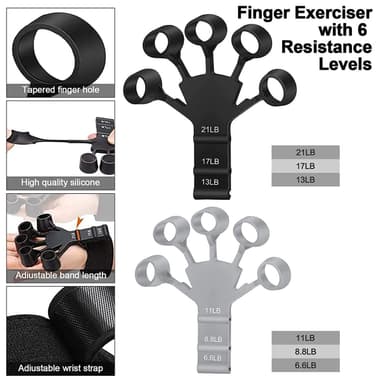Fingertrener med 6 forskjellige motstander 2-pakning Flerfarget 1 L