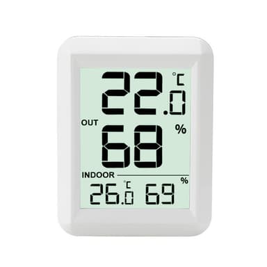 Innendørs/utendørs trådløst termometer og hygrometer Hvit
