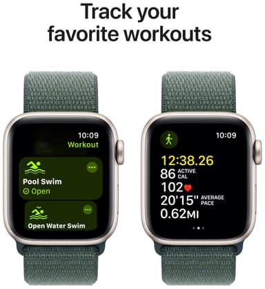 Apple Watch SE 2nd Gen 44mm GPS (Stjerneskinn Alu/Tjerngrønn sport loop)