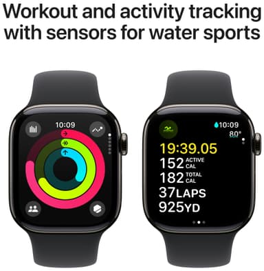 Apple Watch S10 42mm GPS+Cel (Skifertitan/Sort Sport Band) M/L