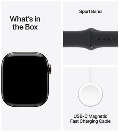 Apple Watch S10 42mm GPS+Cel (Skifertitan/Sort Sport Band) S/M
