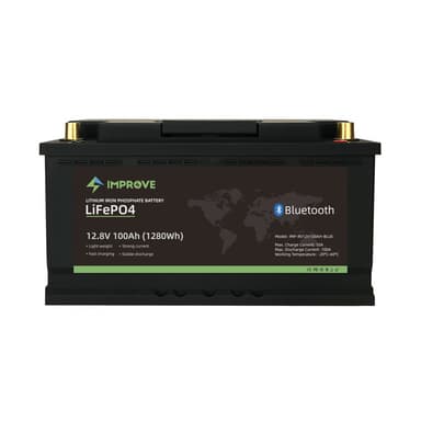 IMPROVE Lithium Batteri 12V 100Ah (LiFePO4) BMS 100A - BLUETOOTH - BOBIL