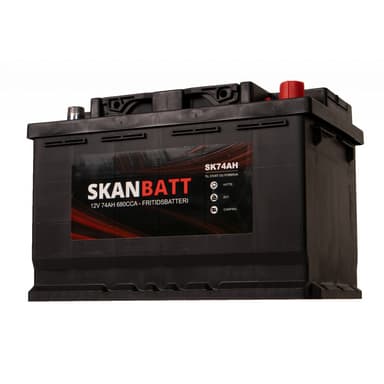 SKANBATT Fritidsbatteri 12V 74AH 680CCA (278x175x190/190mm) +høyre