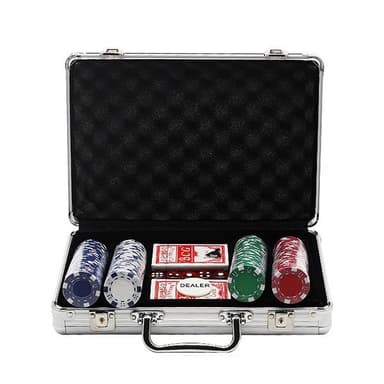 Pokersett med 200 sjetonger og etui i aluminium
