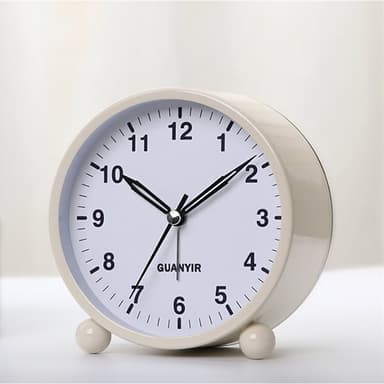 Lydløs analog vekkerklokke rund - hvit
