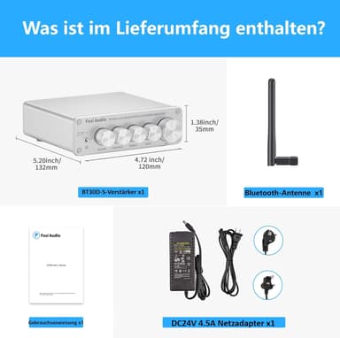 Fosi Audio BT30D-S Bluetooth 5.0 Stereo Audio Mottaker Forsterker 2.1 Kanal Mini Hi-Fi Klasse D Integrert Amp 2X50 Watt