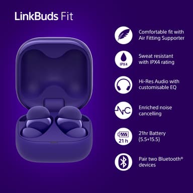 Sony LinkBuds Fit helt trådløse in-ear hodetelefoner (lilla)