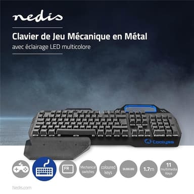 Nedis Wired Gaming Keyboard | USB | Mekaniske Nøkler | RGB | French | FR Layout | USB-Strøm | Strømkabel lengde: 1.70 m | Gaming