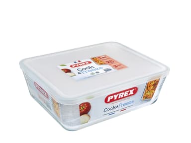 Pyrex Fat rektangulært m/lokk Klar