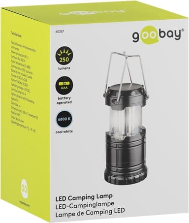 Goobay LED-campinglampe High Bright 250 uttrekkbar, kompakt design, veldig lyssterk, kjølig hvit (6800 K)