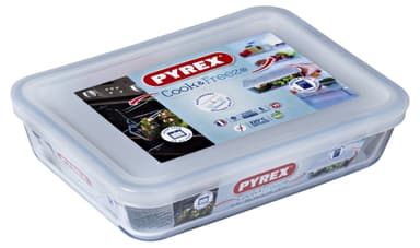 Pyrex Fat rektangulært m/lokk Klar