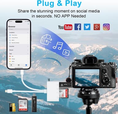 NÖRDIC USB-C, Lightning-kortleser 2 spor SD, MicroSD 1xUSB-A, 1xUSB-C UHS-I