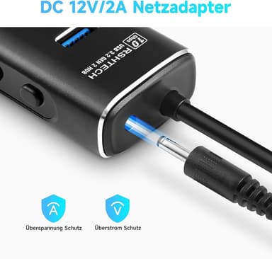 NÖRDIC GEN 3.2 USB-C og USB-A drevet Hub 7ports 7x10Gbps 1m kabel individuell bryter