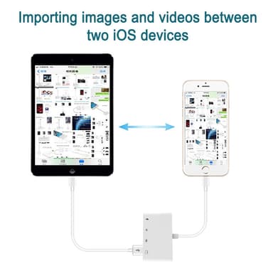 NÖRDIC Lightning-kortleser 2 spor SD, MicroSD 1xUSB-A, 1xUSB-C Lading UHS-I