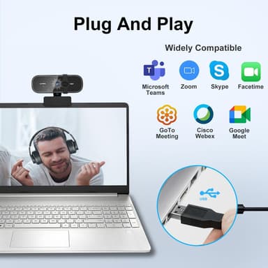NÖRDIC USB Webcam 1080P Full HD 30fps med mikrofon roterbar 360 grader 2MP autofokus