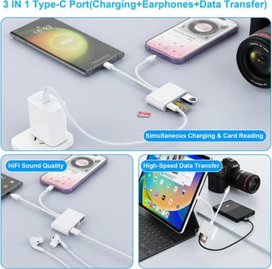 NÖRDIC USB-C, Lightning-kortleser 2 spor SD, MicroSD 1xUSB-A, 1xUSB-C UHS-I