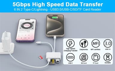 NÖRDIC USB-C, Lightning-kortleser 2 spor SD, MicroSD 1xUSB-A, 1xUSB-C UHS-I