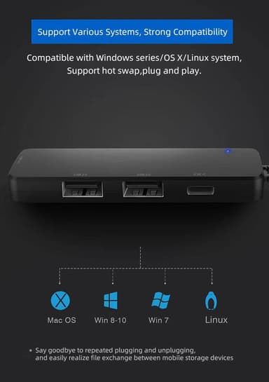 NÖRDIC 4-ports USB-C 2.0 Hub 3xUSB-A 480 Mbps 1xUSB-C 480 Mbps