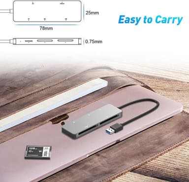 NÖRDIC USB-A 3.0 kortleser, 5 spor CFast, CF, SD 4.0, MicroSD 4.0, MS UHS-I