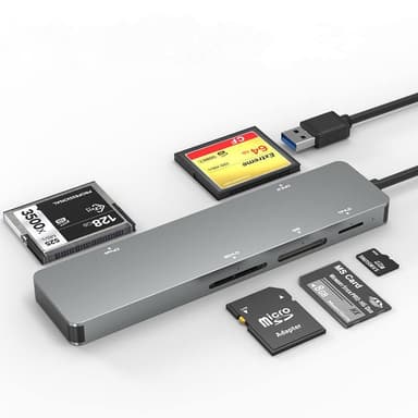 NÖRDIC USB-A 3.0 kortleser, 5 spor CFast, CF, SD 4.0, MicroSD 4.0, MS UHS-I