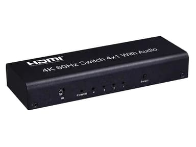 NÖRDIC HDMI Switch 4 til 1 Ultra HD 4K60Hz 4: 4: 4 HDCP2: 2 HD10 SPDIF og Stereo Dolby DTS HD PS3 / 4/5, Xbox, Chromecast, kompatibel med Nintendo Switch