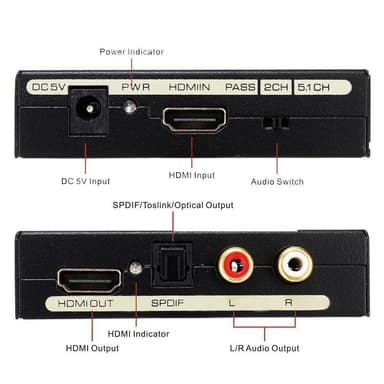 NÖRDIC HDMI Audio Extractor 1XHDMI inngang til 1xHDMI Full HD, 1XTOSLINK og 2XRCA-utgang