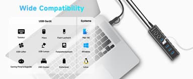 NÖRDIC GEN 3.2 USB-C og USB-A drevet Hubb 7-porter 3x10Gbps 4x5Gbps 1m kabel individuell bryter