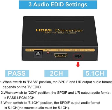 NÖRDIC HDMI Audio Extractor 1XHDMI inngang til 1xHDMI Full HD, 1XTOSLINK og 2XRCA-utgang