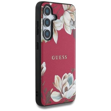 Guess Grained Flower MagSafe deksel Samsung Galaxy S25 - Fuchsia