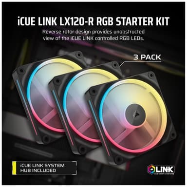 Corsair iCUE LINK LX120 RGB 120mm PWM vifte startsett (3-pakning)