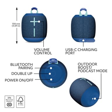 Ultimate Ears WONDERBOOM 4 trådløs bærbar høyttaler (cobalt blue)