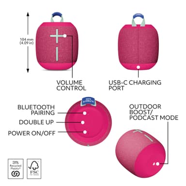 Ultimate Ears WONDERBOOM 4 trådløs bærbar høyttaler (hyper pink)