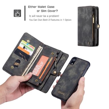 CASEME iPhone XR Retro Split Lommebok-deksel I Lær - Grå