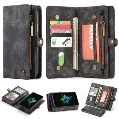 CASEME iPhone XR Retro Split Lommebok-deksel I Lær - Grå