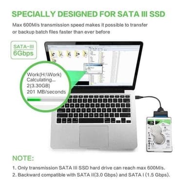 Høyhastighets SATA til USB 3.0-adapterkabel