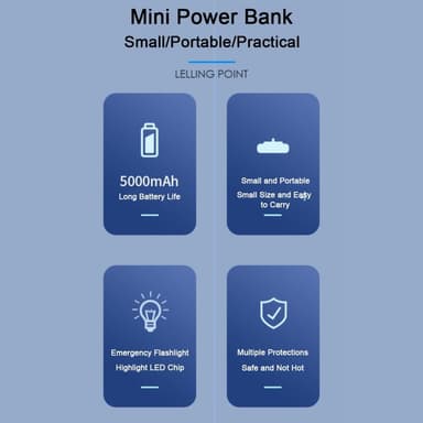 5000mAh bærbar telefonlader USB-C Powerbank med lommelykt
