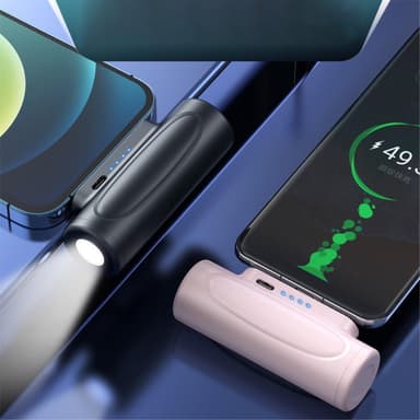 5000mAh bærbar telefonlader USB-C Powerbank med lommelykt