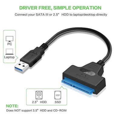 Høyhastighets SATA til USB 3.0-adapterkabel