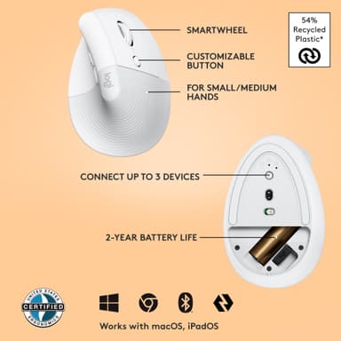 Logitech Lift Vertical trådløs mus (hvit)